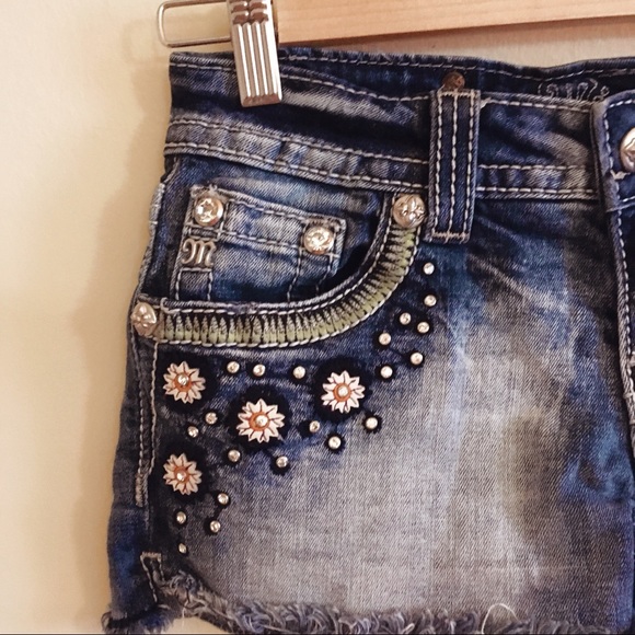 Miss Me Embellished Mini Shorts Bling Embroidery - Picture 3 of 7